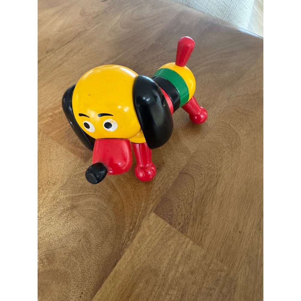 Vintage BRIO Wooden Pull Toy Dog Red Yellow Black Blue Green Colors